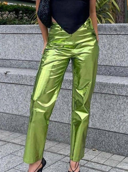 Metallic lime pants